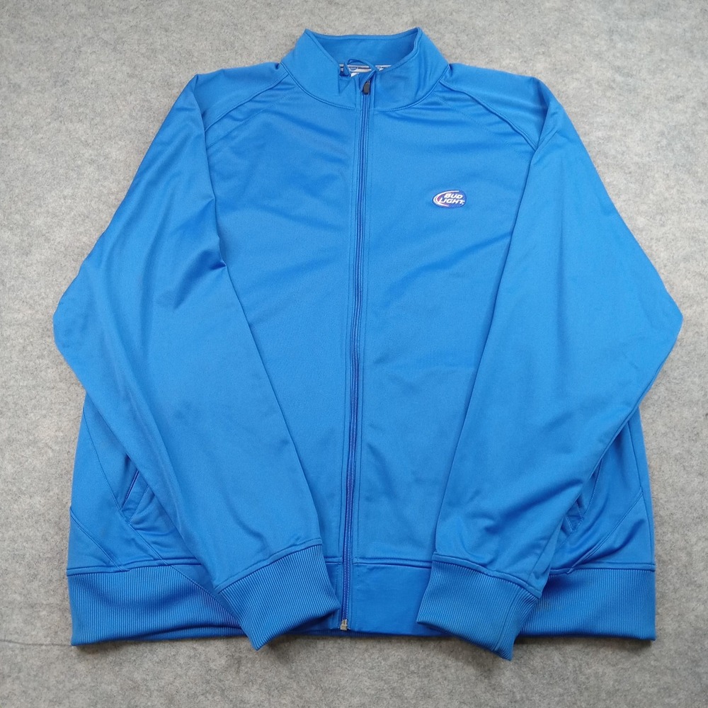 Bud Light Jacket Mens 2XL Blue Track Coat Full Zip Beer Logo Sweatshirt Sweater